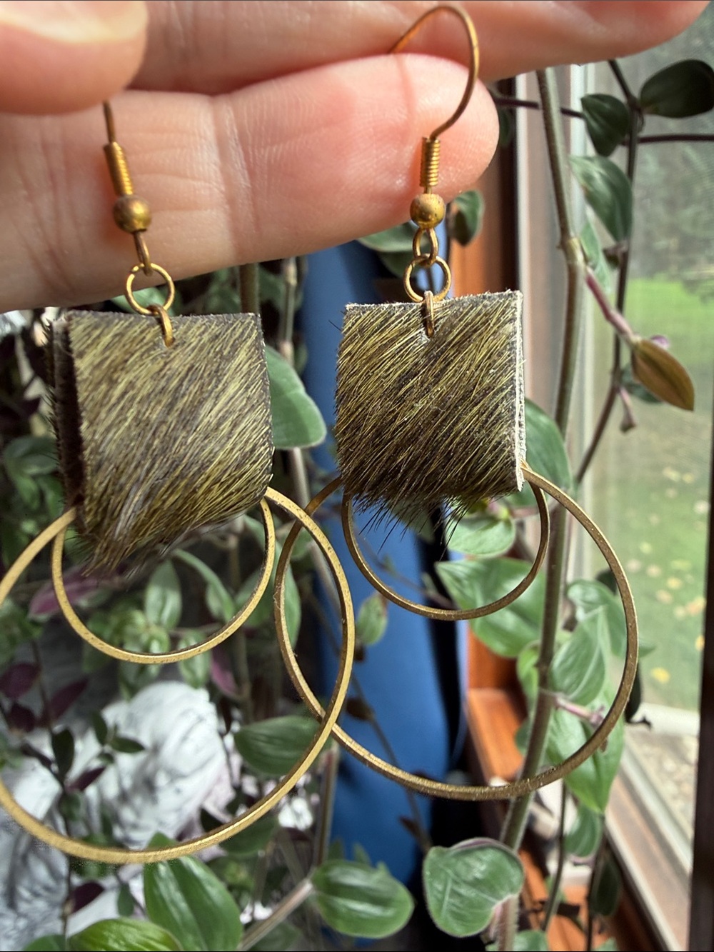 Gold Hoop Drop Earrings with Textured Square Accent